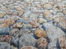 Original Painting Landscape GYPERREALISM SUN SEA STONES Arts Modern Seascape A4