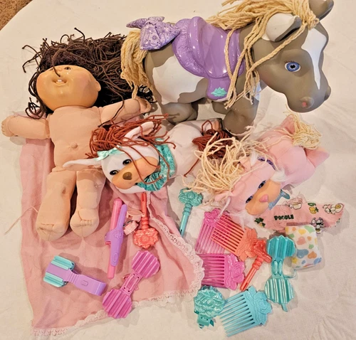 Vintage 1992 Cabbage Patch Kids Crimp & Curl Pony Brown & White Spots Pink Saddl