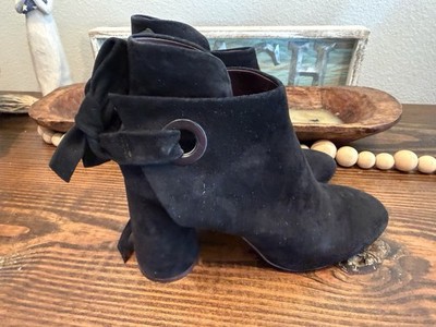 AD & Daughters Suede Ankle Boots Black Tie Wrap Vero Cuoio Italy Block Heel 6.5