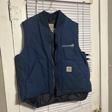 Vintage Carhartt Vest Jacket Mens X-Large Navy Quilted Vo1 Full Zip Workwear