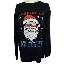 LGND Men XXL Patriotic Santa I Love Freedom Christmas Cookie Crewneck Sweatshirt