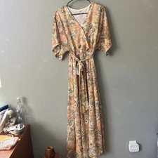 ANRABESS Women’s Summer Loose Kimono Maxi Dress Wrap V Neck 3/4 Sleeve Medium 