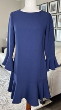 Sail to Sable Navy Long Sleeve Flounce Crepe Dress Size 2