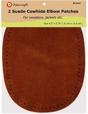 2 Natural Suede Leather Sew-On Elbow Repair Patches 4.5 x 6 in - Brown