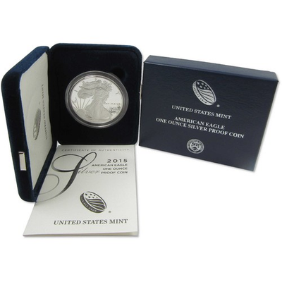 #ad 2015 W American Silver Eagle Choice Proof Bullion $1 Coin OGP COA $104.99