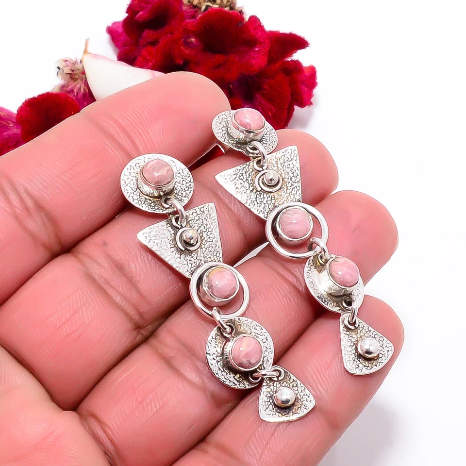 Rhodochrosite - Argentina 925 Sterling Silver Earring 1.95" Sk45, Christmas Gift - Image 3 of 4
