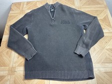 Harley Davidson Sweater Mens L Gray 1/4 Zip Heavy Knit Thermal Cotton Pullover