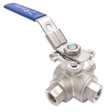 3/8" Stainless Steel 316 3-Way Ball Valve - T Port, With Mounting Pad 1,000PSI