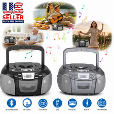 Portable Retro Bluetooth Boombox Speaker AM/FM Radio  CD/USB/Cassette Player