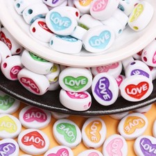 12.5 9.5mm 50pcs Acrylic Beads Colorful Loose Spacer Beads Heart Flat Love Diy ;