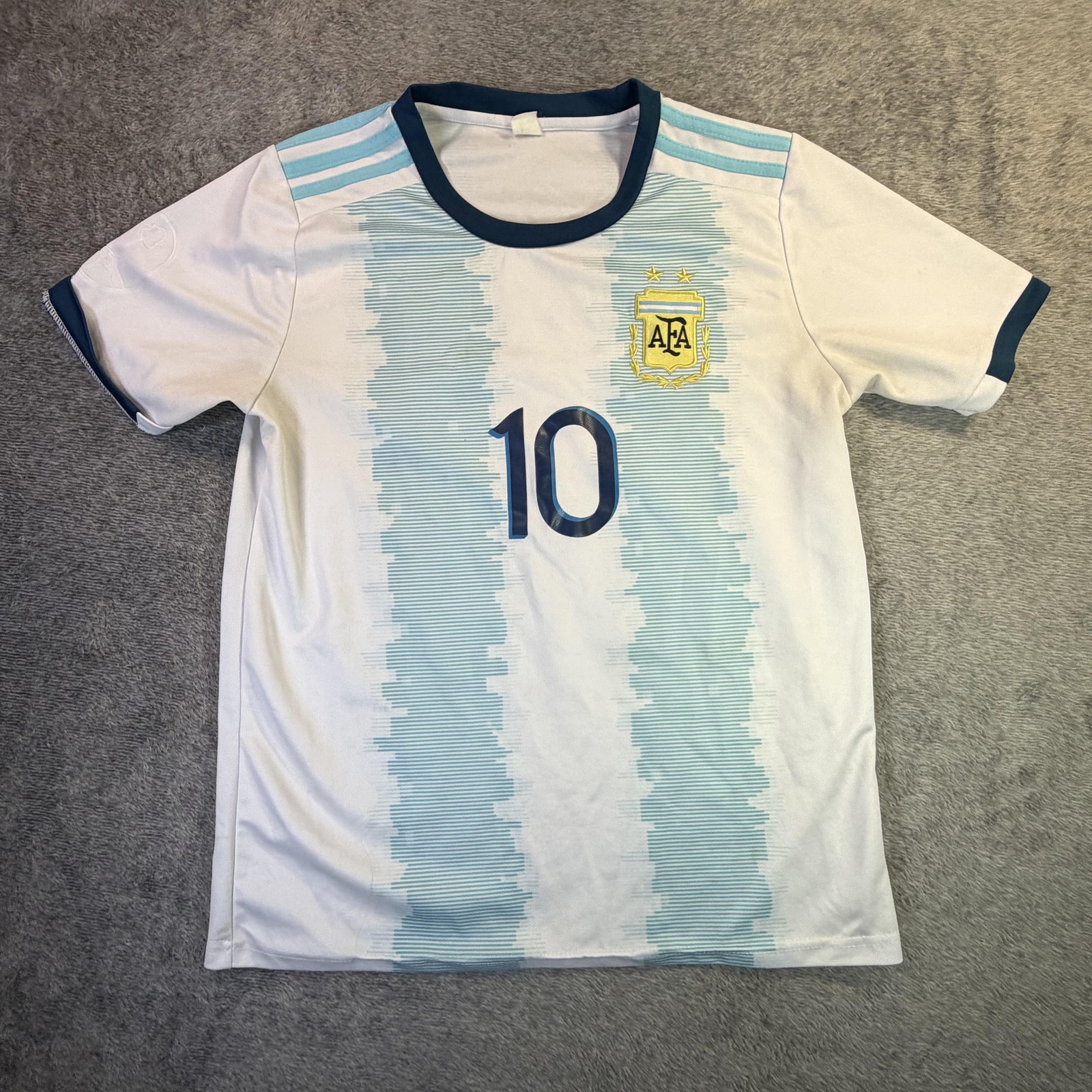 Argentina Jersey Youth Boys 14 White Blue Soccer Lionel Messi 10 Shirt Home