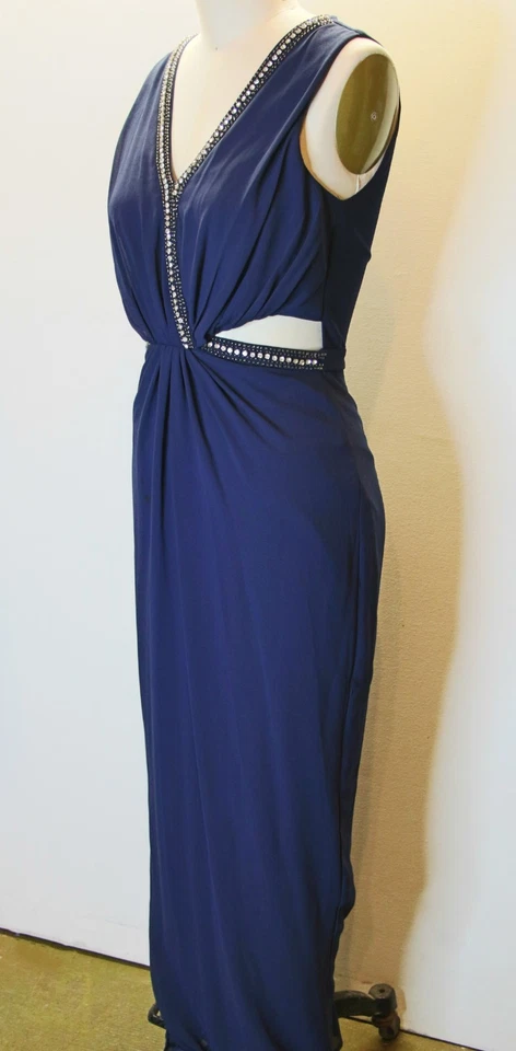 Vestido Formal De Colección Corte Celestial Azul Profundo Escote Brillante Silueta Audaz XS Foto 3 de 4