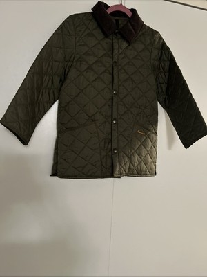 Barbour Jacket Boys Large Green Liddesdale Quilted Snap Front Outdoor- New