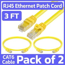 2 Pack Cat6 Cable Yellow 3 Feet Ethernet Patch Cord LAN Network Internet Cable