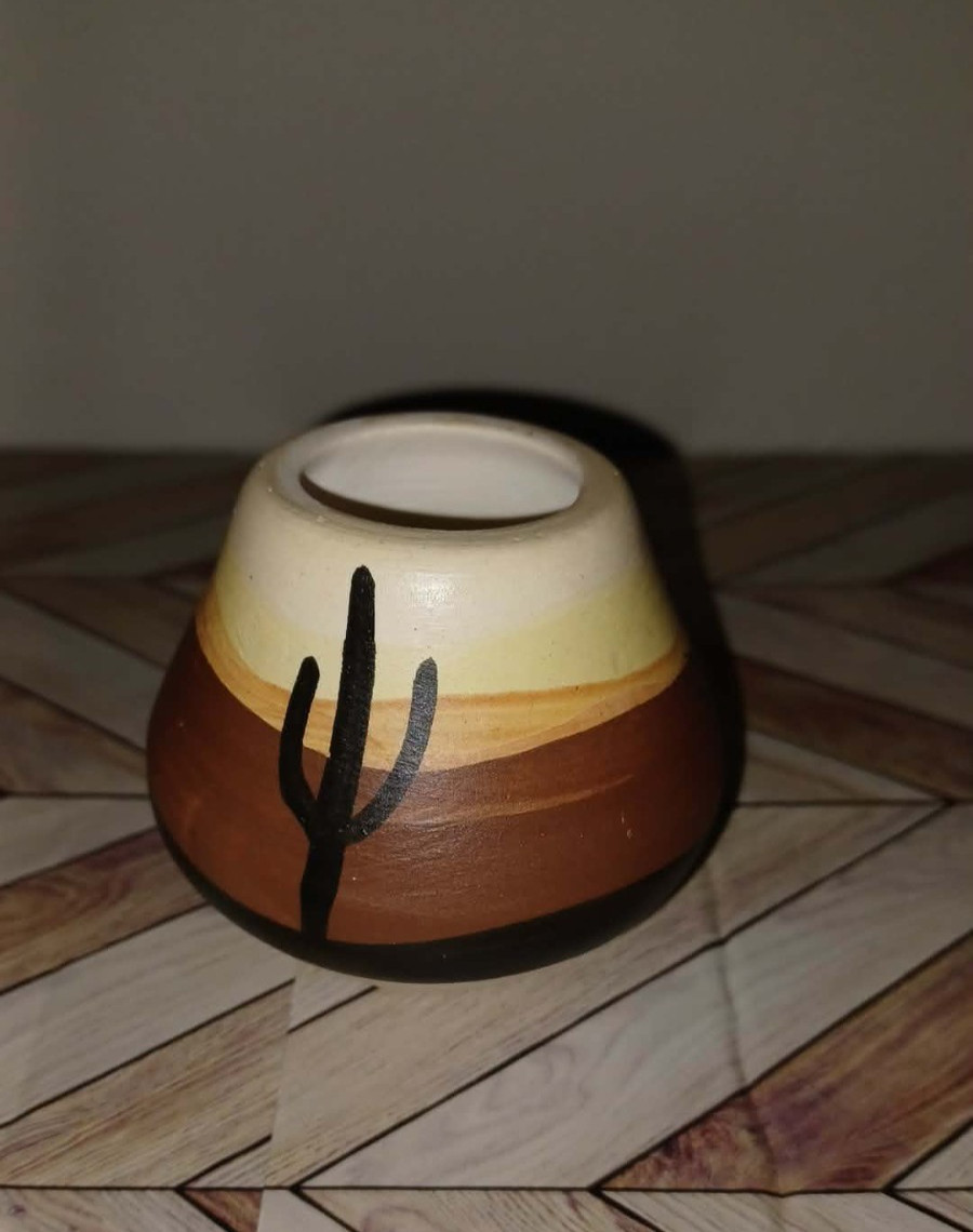 VTG Hand Painted Native American Southwestern Ceramic Vase Art Pottery Cactus