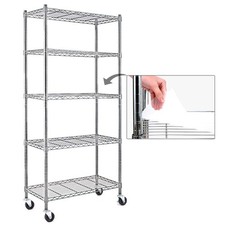 Chrome 5-Tier Rolling Heavy Duty Metal Wire Storage Shelving Unit Caster 1 in. P