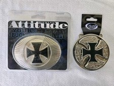 Lot of 2 Iron Cross Belt Buckles  Attitude  Silver Moon Belt Buckle NWT