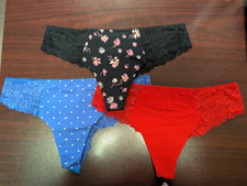 Victoria's Secret Panty Lot Of 3 No Show Thong Red Black Blue M NWT