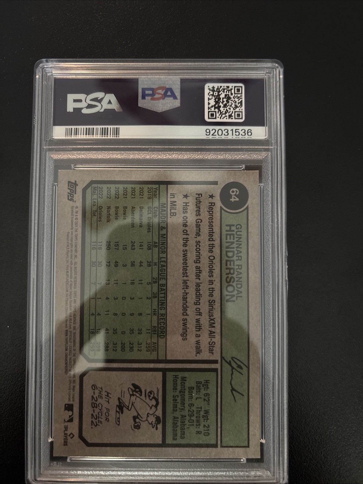 2023 Topps Heritage - Image Variation Gunnar Henderson #64 (RC) PSA 10 view 2
