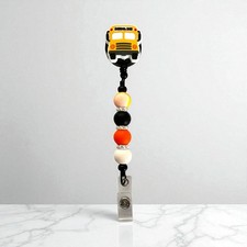 Retractable Beaded Badge Reel ID Card Holder-School Bus Theme