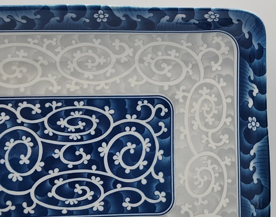 Seokchon Loko Sweet Porcelain Serving Tray Blue Gray White ca 12 1/2" x 10" - Image 3 of 4