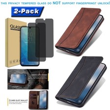 For Samsung A07 A17 A56 A14/A15/A16 Leather Case Cover Privacy Screen Protector