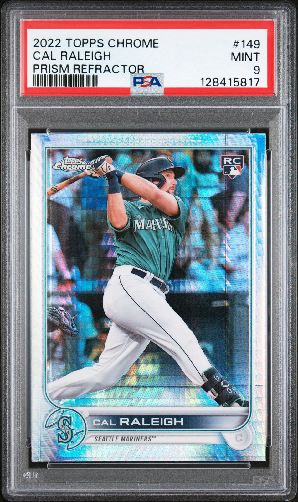 2022 TOPPS CHROME PRISM REFRACTOR #149 CAL RALEIGH ROOKIE RC PSA 9