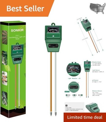 Compact 3-in-1 Soil Tester: Moisture, Light & pH Level for Healthy Plants