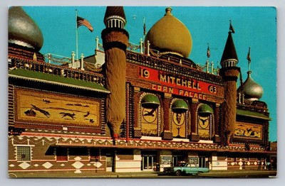 Worlds Only Corn Palace Street View Mitchell, South Dakota Vintage 1963 Postcard