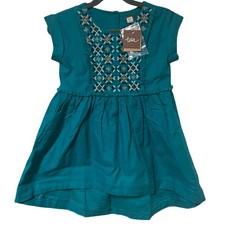 NWT Tea Collection Girls Teal Blue Embroidered Cap Sleeve High-Low Dress Size 3