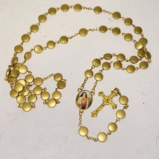Vintage St Therese of Lisieux Satin Gold Metallic Bead Catholic Rosary