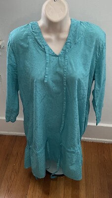 Termit Sky Blue Women's Tunic size L Hooded Textured Cotton Adjustable Waist