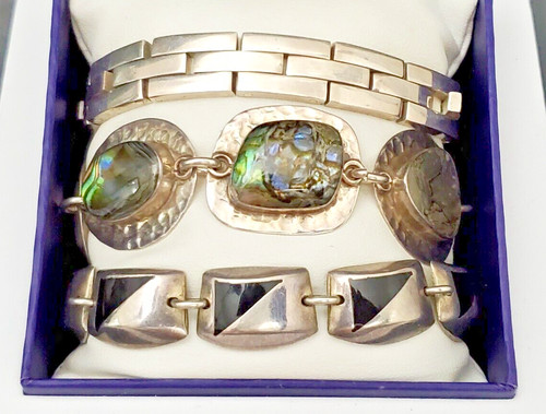 Vintage Mexican Sterling Silver Bracelets collection of 3 Fabulous Bracelets.