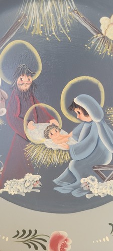 Folk Art Nativity Wood Tray Hand Painted Christmas Holy Night - Picture 3 of 5