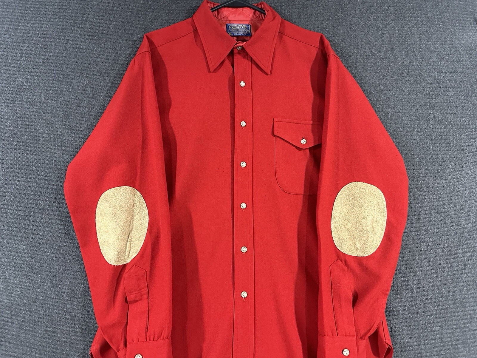 Pendleton Wool Button Up Shirt Large Red Elbow Pa… - image 11