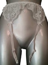 White Suspender Belt UK 8 10 12 Waist 26" - 30" Sheer Floral Lace Ladies Garter