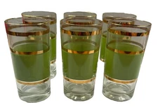 Lot Of 6 MCM Cross Olive Green & Metallic Gold CC 5.5” Tumbler Glass 