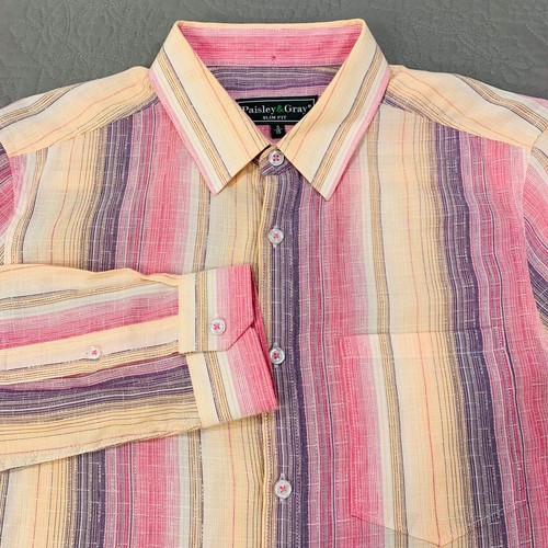Paisley & Gray Shirt Mens Small Slim Fit Striped Pink Orange Long