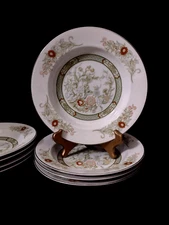 *MIKASA KABUKI  (4) 8.25" RIMMED SOUP BOWLS  L9011 Fine Porcelain Japan Green