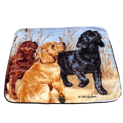 Hunting Dogs Throw Blanket Kim Holland Fleece Retriever Puppy Black Brown Lab  