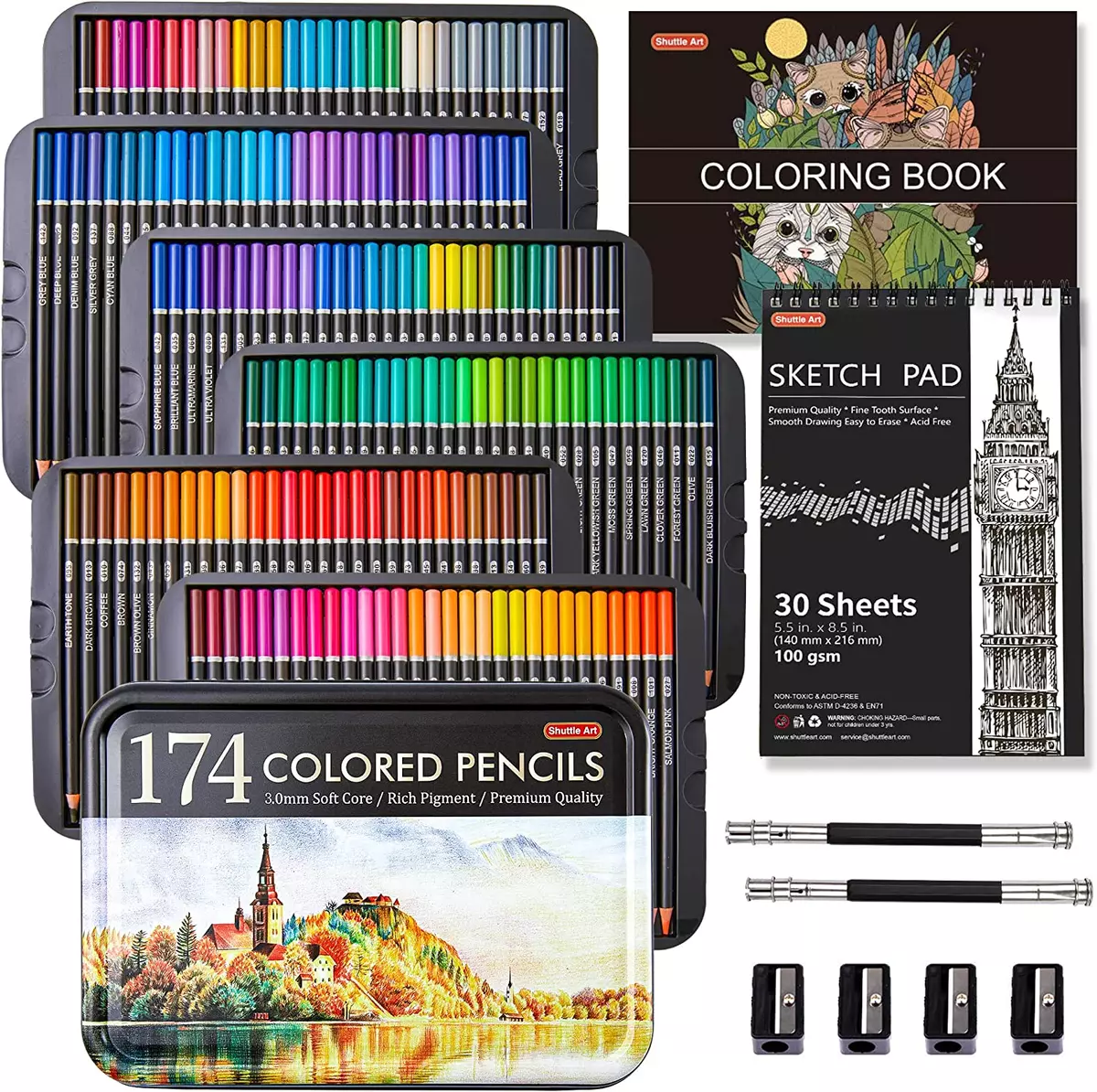 174 Colors Professional Colored Pencils Coloring Book Sketch Pad Artists  Drawing