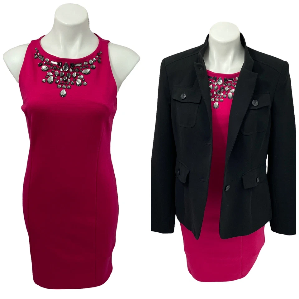 Style & Co Vestido Blazer Mujer Talla 8 Lote Rosa Cuentas Sin Mangas Trabajo Oficina Fecha Foto 4 de 4