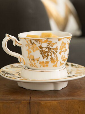 Scentsy English Breakfast Gold Leaf Tea Cup Saucer Warmer RETIRED