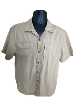 EMS Mens Medium Khaki Button Up Vented Fishing Shirt Short