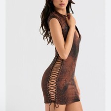 House of CB Daphne lace up mini dress Antique copper Size S UK 8/10 Current £169