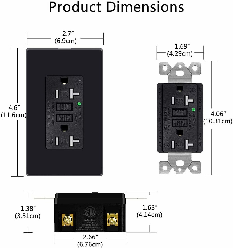 20 Amp GFCI Outlet Tamper Weather Resistant Duplex Receptacle UL Listed