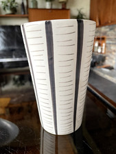 Vintage 1960s Italian Style Handpainted Pottery Vase In Black And White