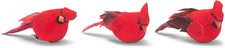 Set of 3 Cardinal Clip on Christmas Tree Ornament , Polyfoam, 4 Inch Long Red Bi
