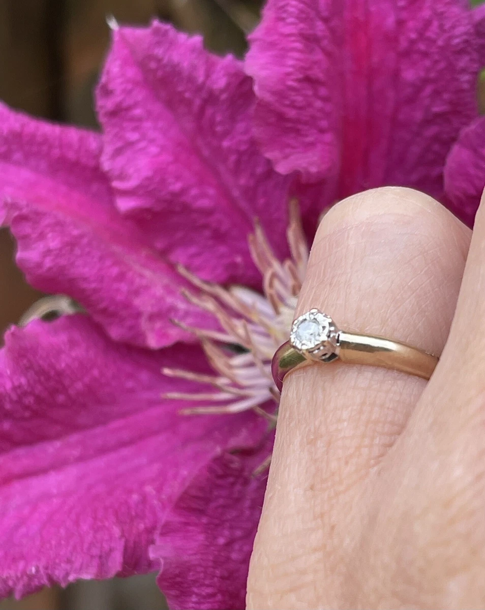 9ct Gold Diamond Solitaire Engagement Ring 1.6g Small Ring Size I 1 2 Vintage