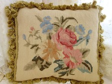 16" Vintage French Country Rose Needlepoint Pillow Cover Aubusson Design